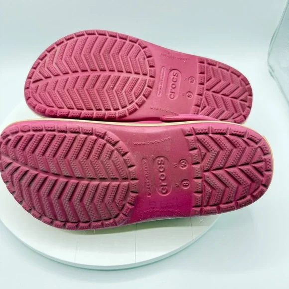 Crocs Unisex Crocband Clog Shoes, Raspberry/Dark Pink Cream Stripe M 10 W 12 - Picture 7 of 8